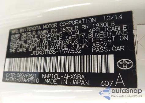 2015 Toyota Prius C Three из США, поврежденный, VIN JTDKDTB35F1576532